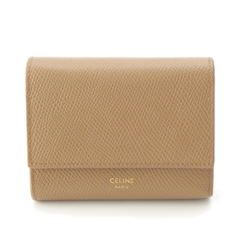 Celine Trifold Leather Compact Wallet Bi fold Camel Brown